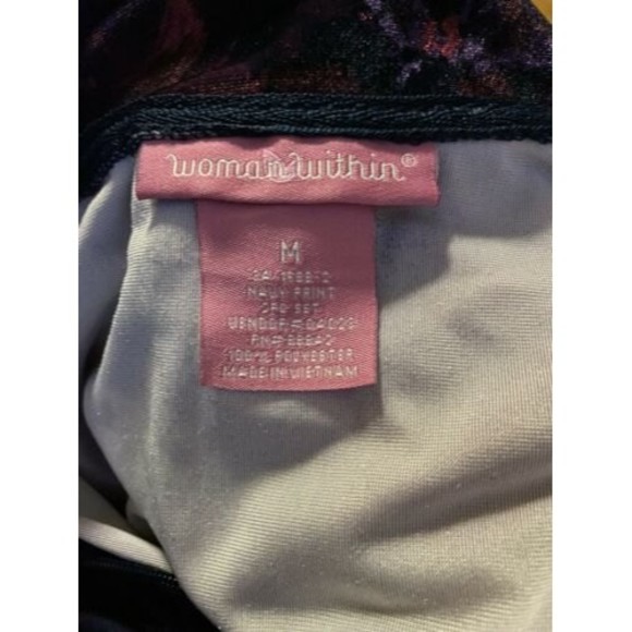 Woman Within Velour Navy Purple Floral Full zip jacket High Neck Size Medium M - Picture 11 of 11